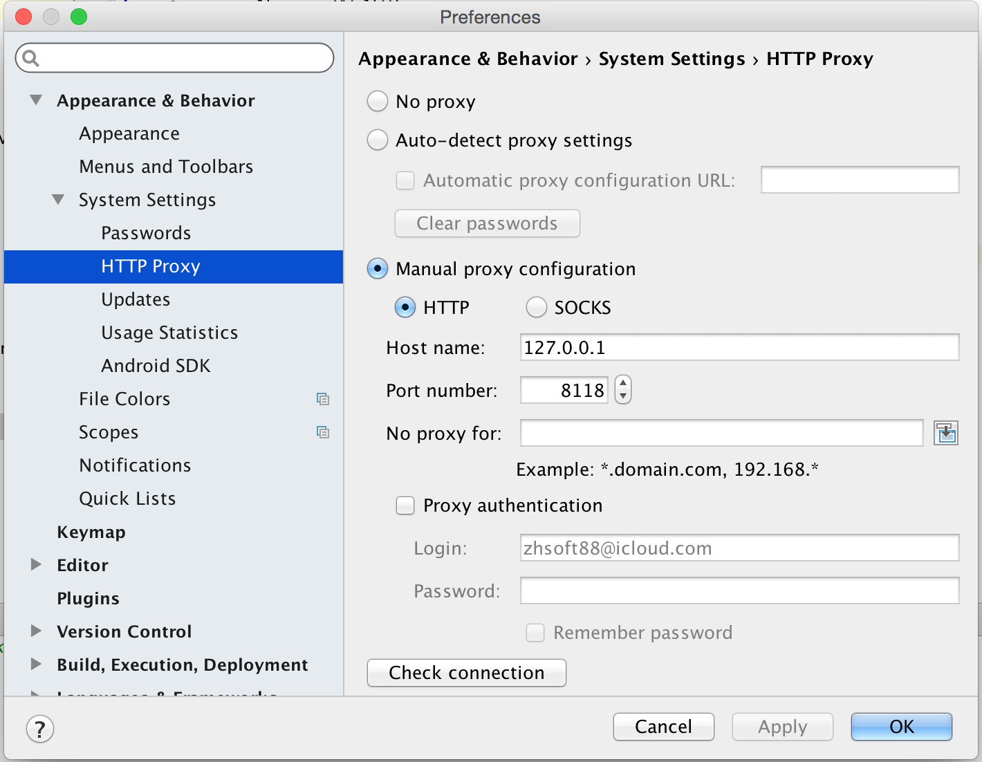 Experience Sharing: Proxy settings on Android Studio 